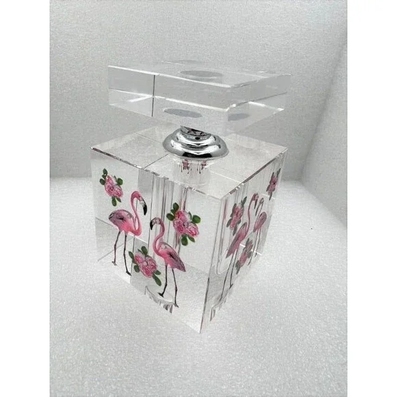 Beautiful Crystal Perfume Bottle with Hand Painted Flamingos - Picture 2 of 11